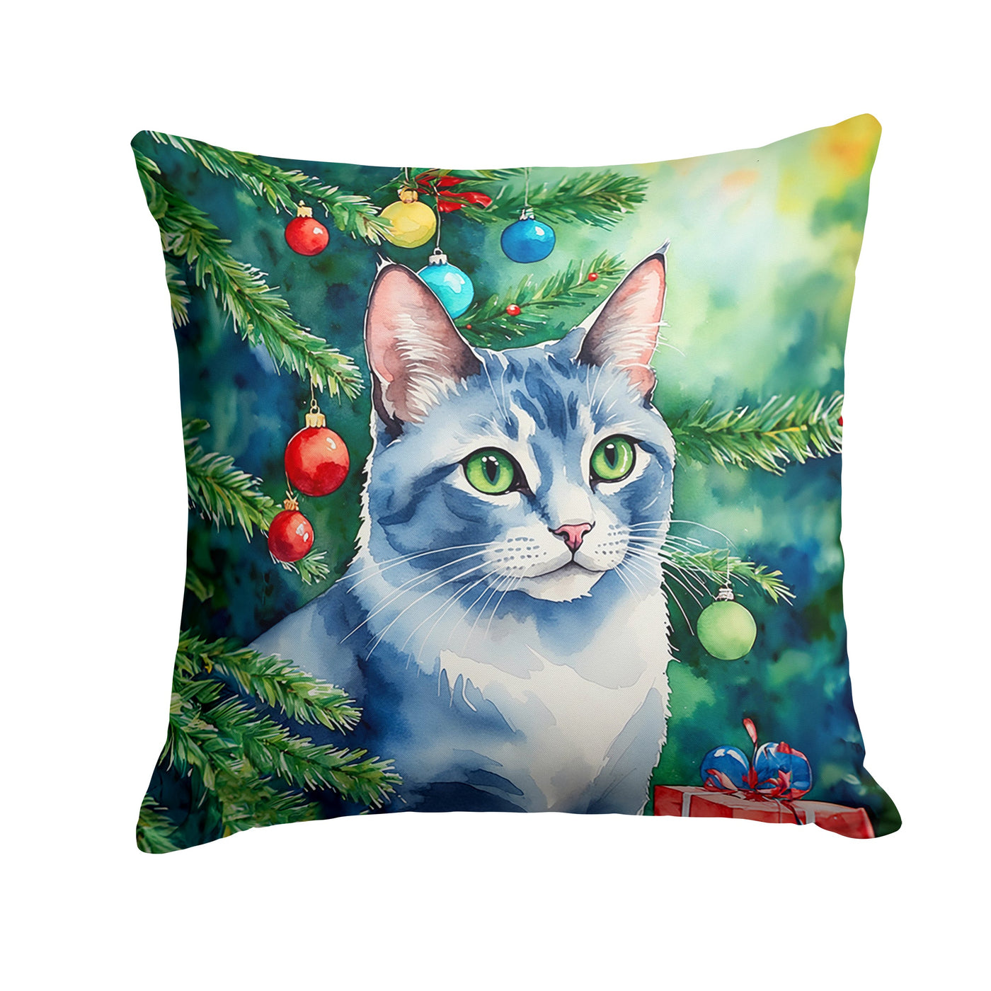 Ojos Azules Cat Christmas Tree Throw Pillow
