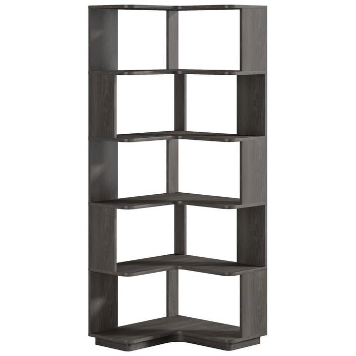 Dark Grey L-Shaped Corner Bookcase, 6 Shelves