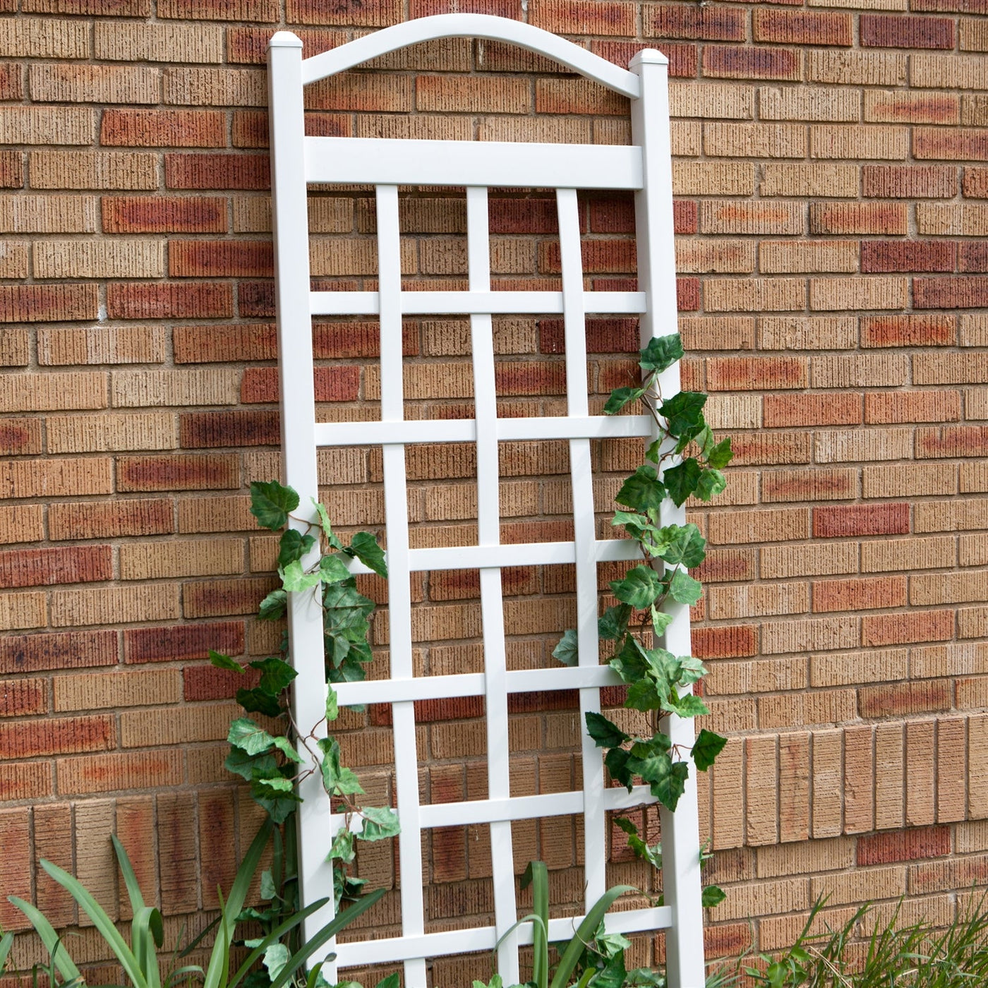 White Vinyl Arch-Top Garden Trellis, 6 ft