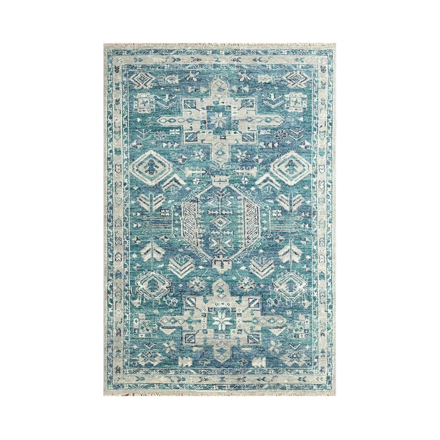 LoomBloom Turquoise Wool Turkish Oushak Area Rug