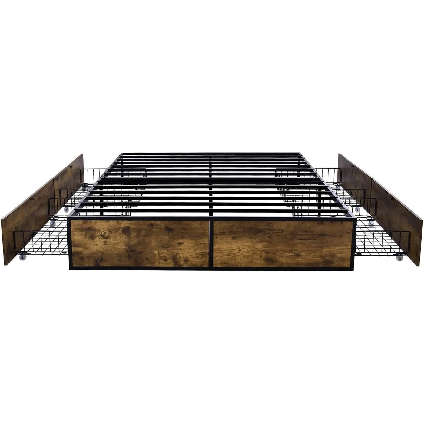 Full Metal and Wood Bed Frame with 4 Drawers