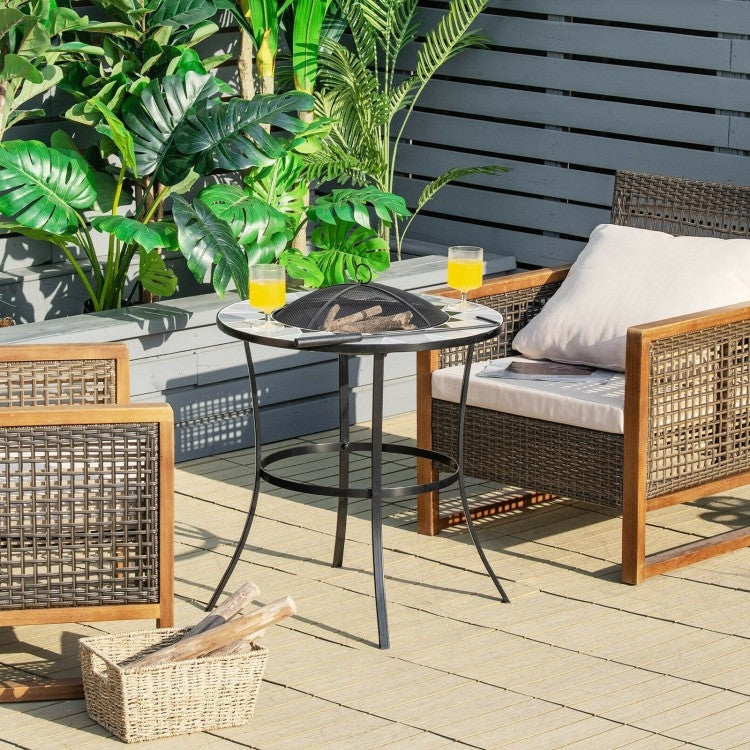 Round Fire Pit Table with Mesh Cover and Poker