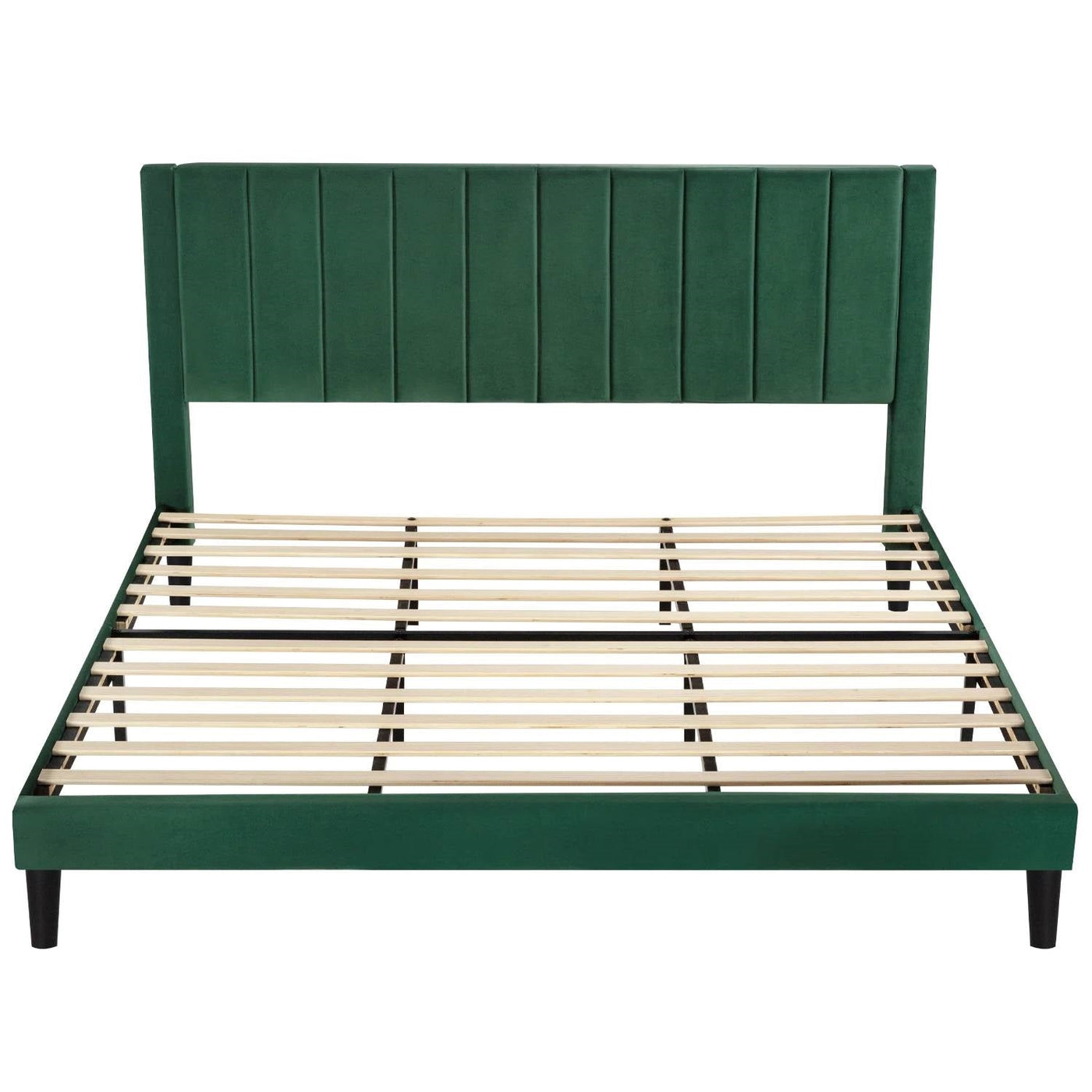 King Green Velvet Platform Bed with Headboard