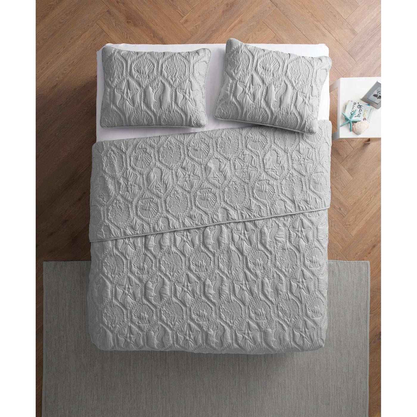 King Grey Coastal 3-Piece Quilt Set