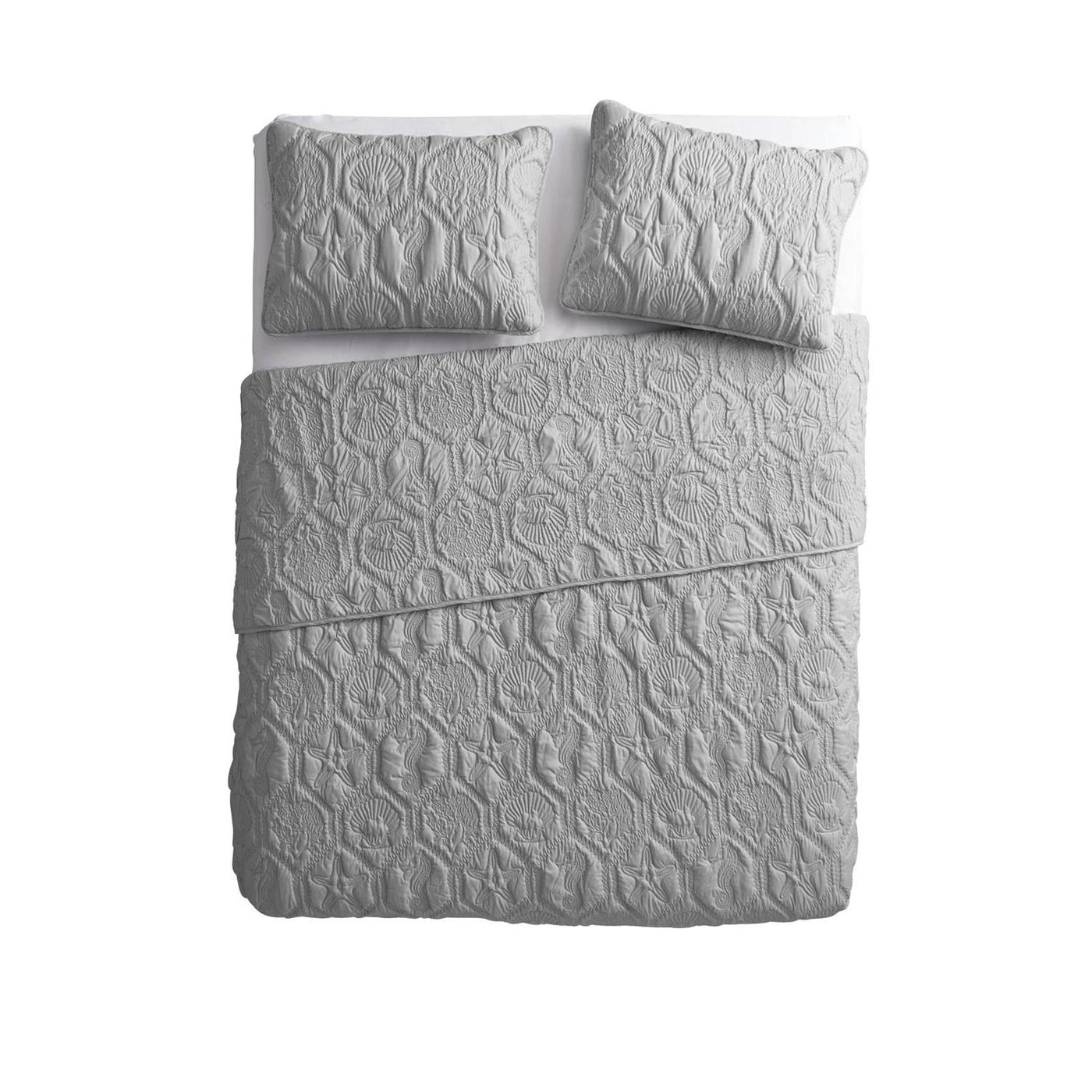 King Grey Coastal 3-Piece Quilt Set
