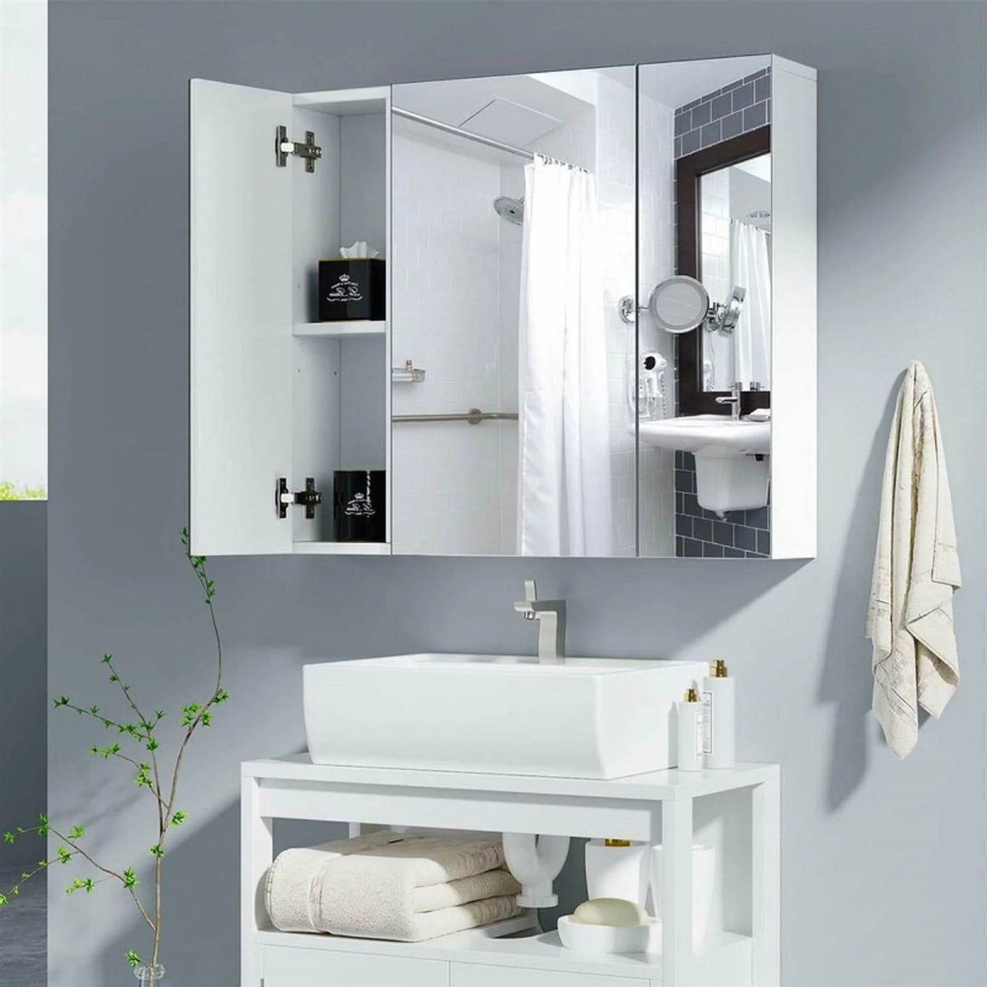 3-Door Bathroom Mirror Medicine Cabinet