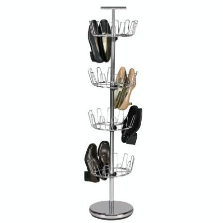 Chrome 4-Tier Revolving Shoe Rack, 24 Pairs