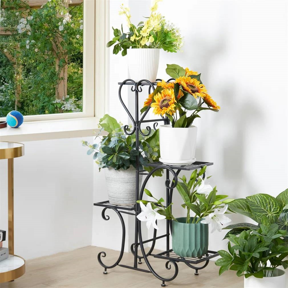 Black Metal Plant Stand, 4 Shelves