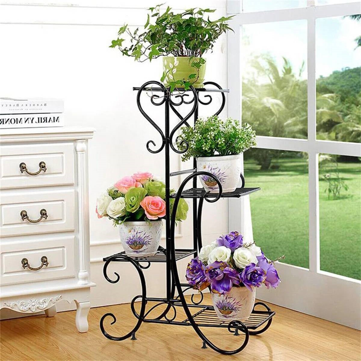 Black Metal Plant Stand, 4 Shelves