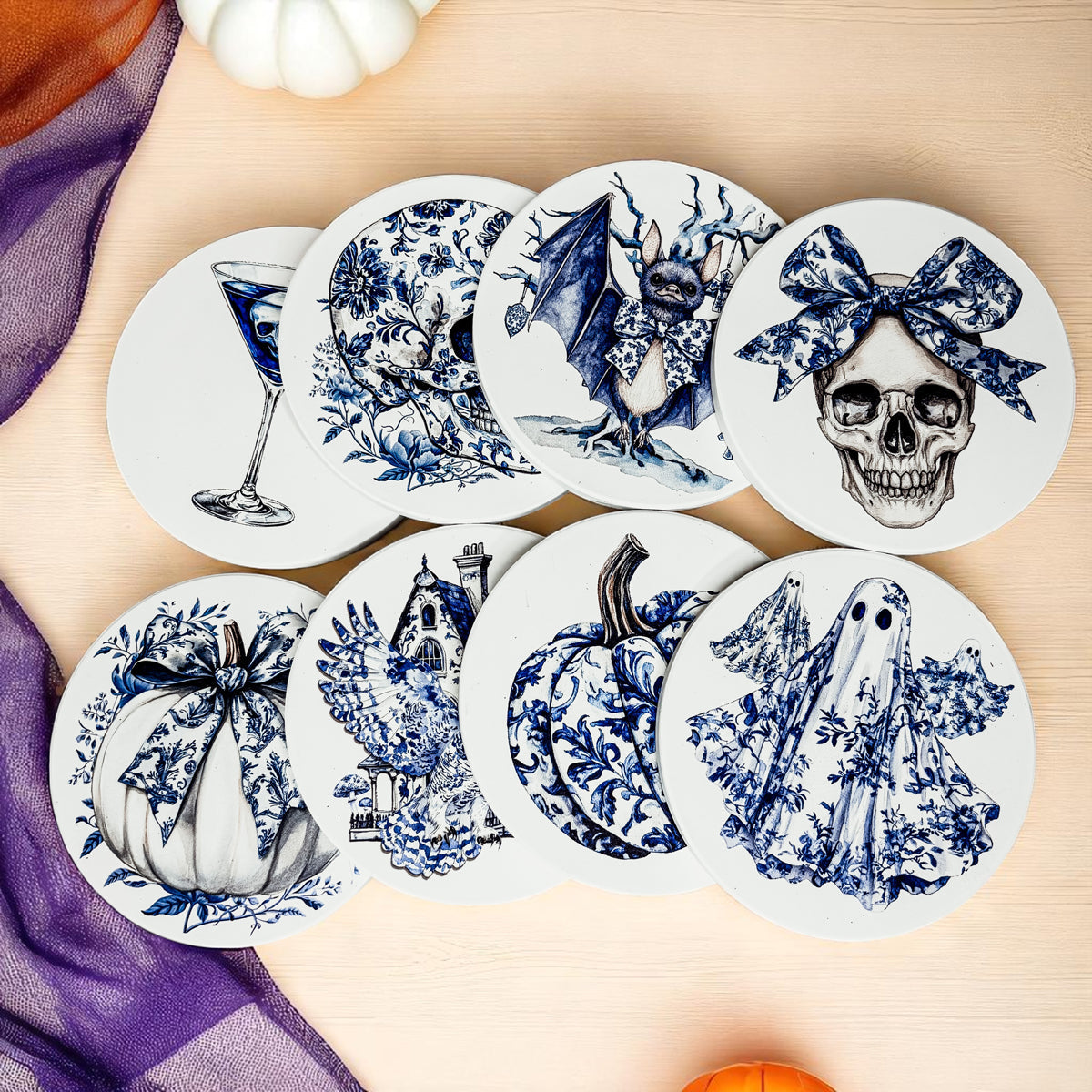 Chinoiserie Halloween Drink Coasters