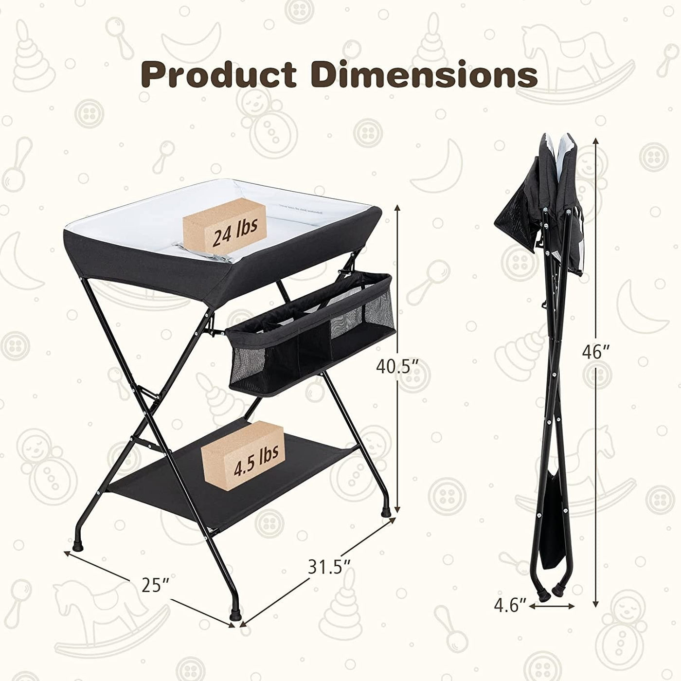 Black Folding Baby Changing Table