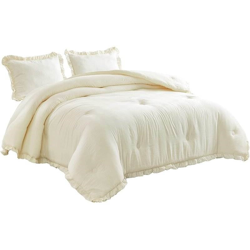 Oversized Queen Ivory Ruffled Comforter Set, 3 Pieces