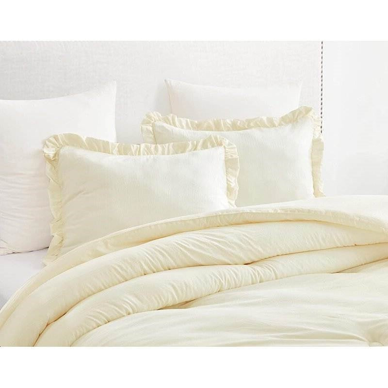 Oversized Queen Ivory Ruffled Comforter Set, 3 Pieces