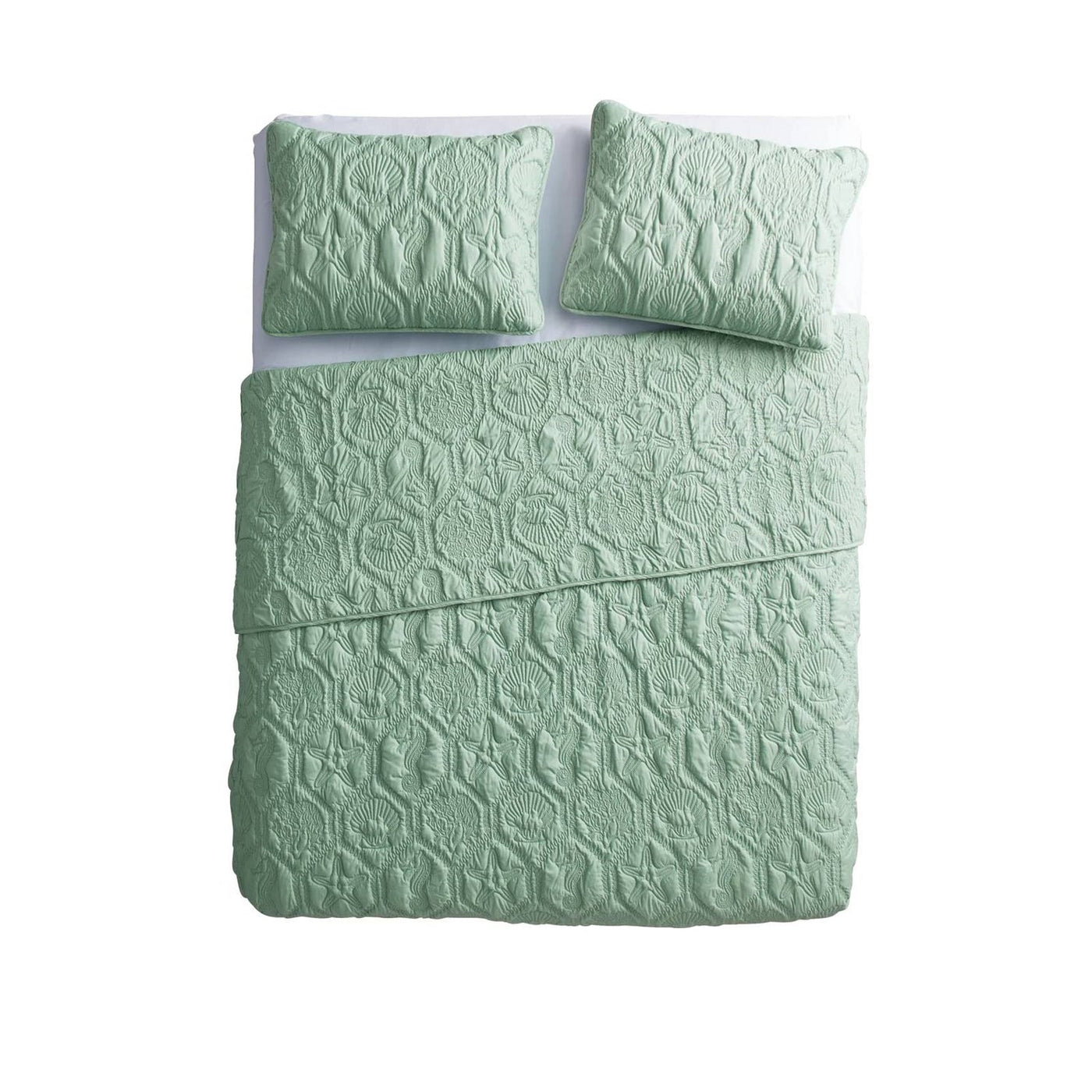 King Light Teal Coastal Quilt Set