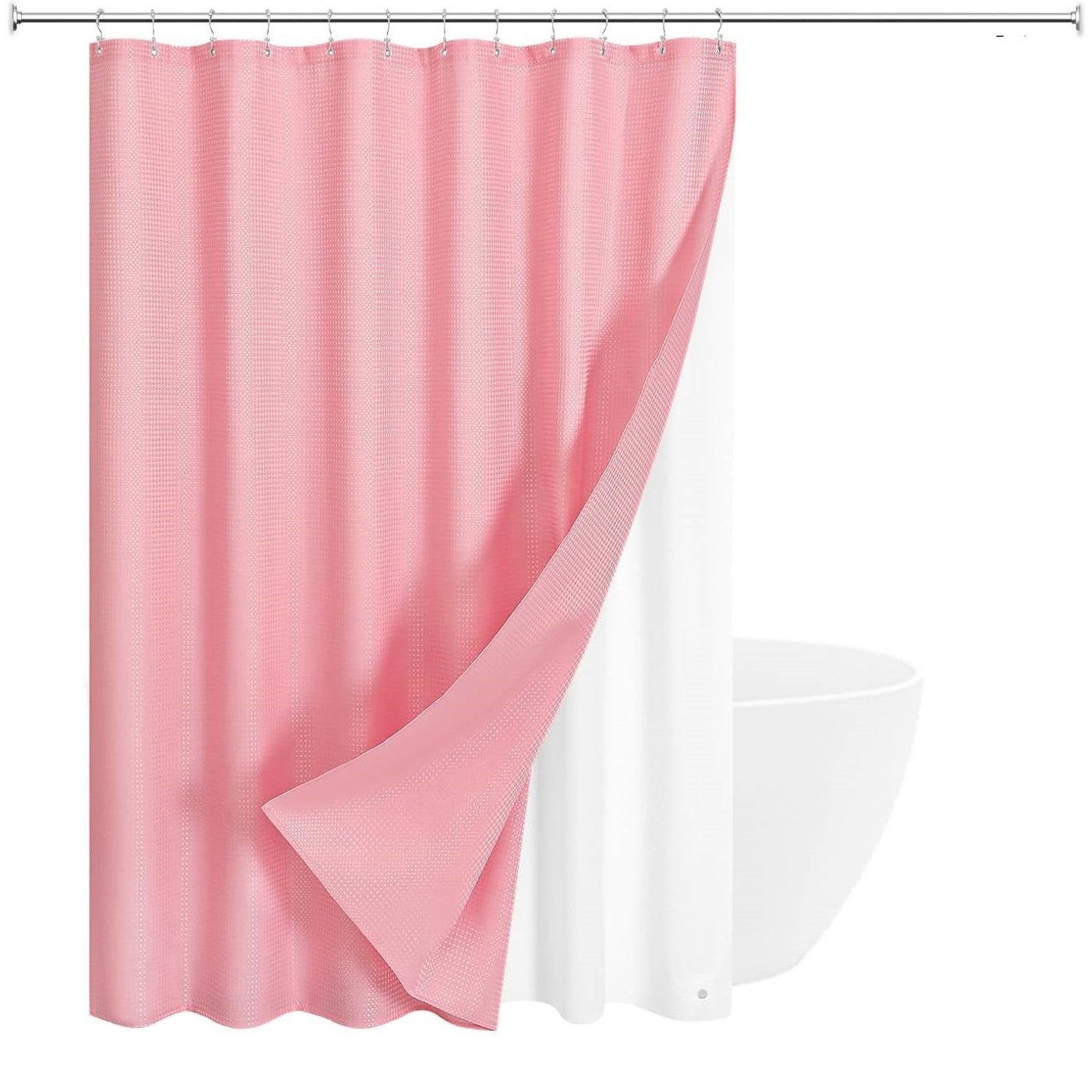 Pink Waffle Shower Curtain Set with Liner, 72 x 72
