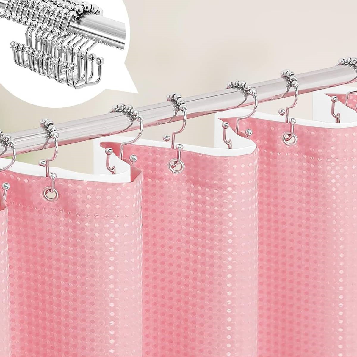 Pink Waffle Shower Curtain Set with Liner, 72 x 72