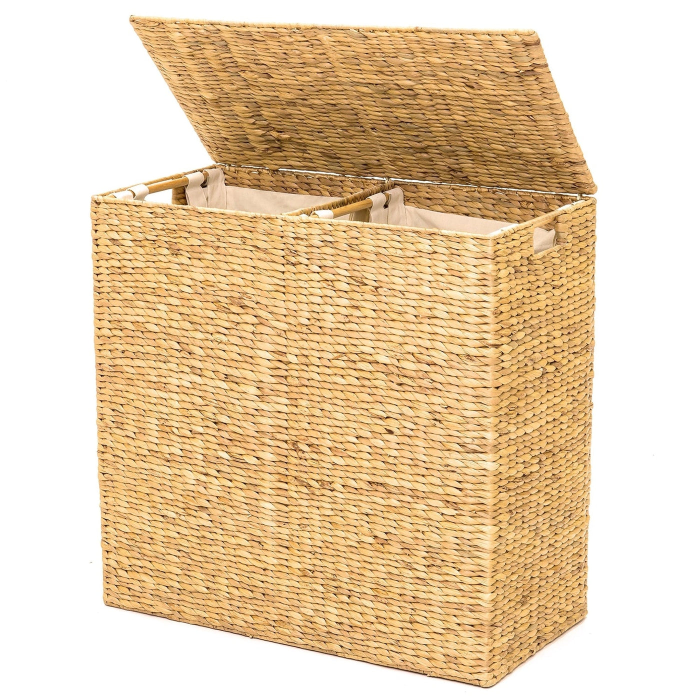 Two-Bin Hyacinth Laundry Hamper with Linen Liners