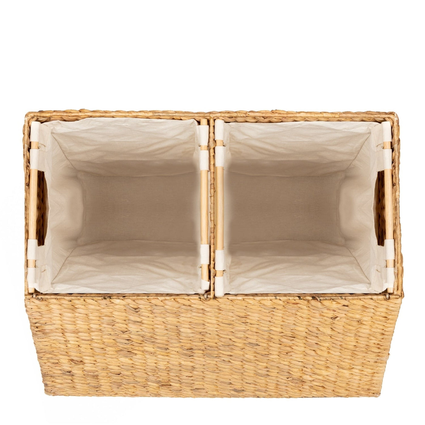 Two-Bin Hyacinth Laundry Hamper with Linen Liners