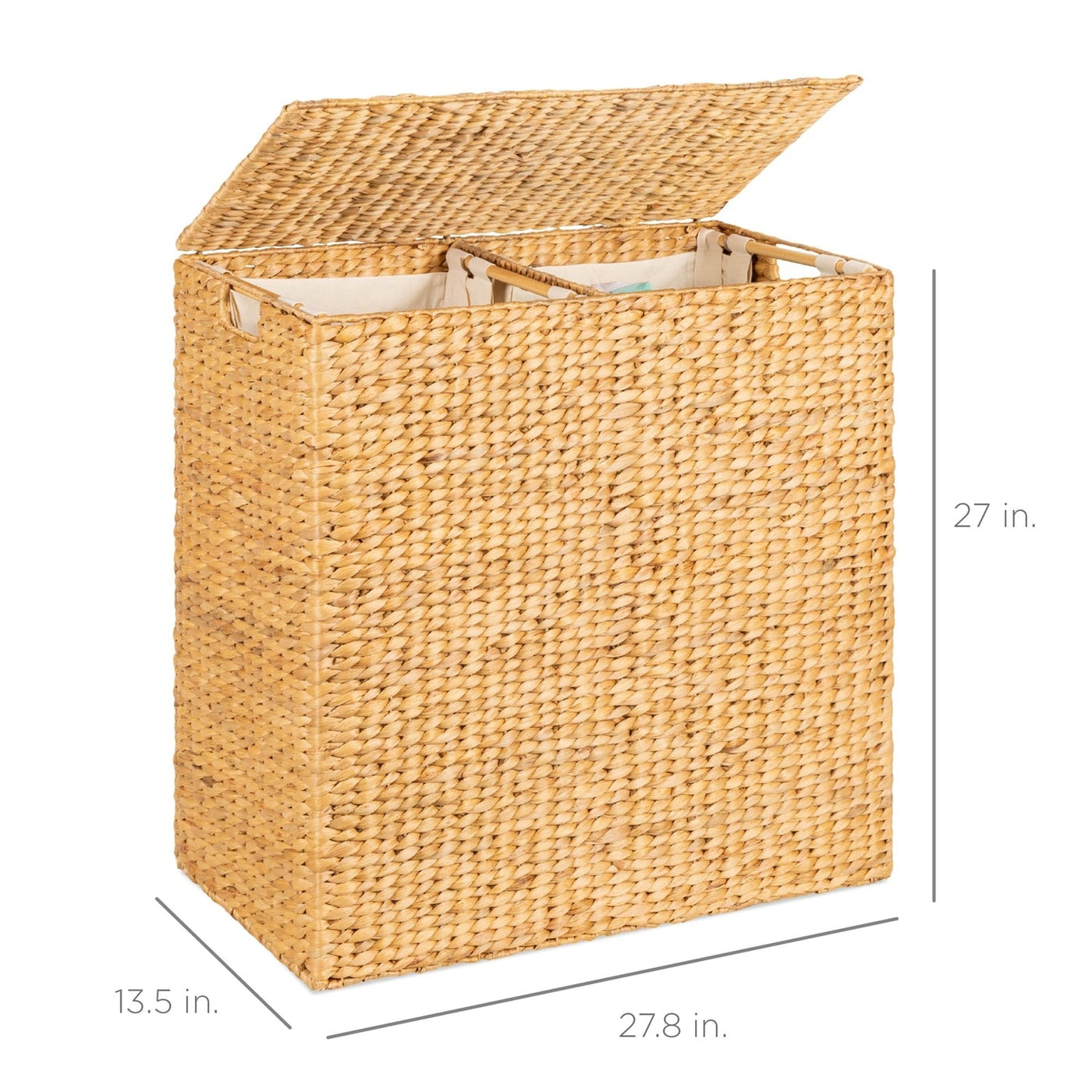 Two-Bin Hyacinth Laundry Hamper with Linen Liners