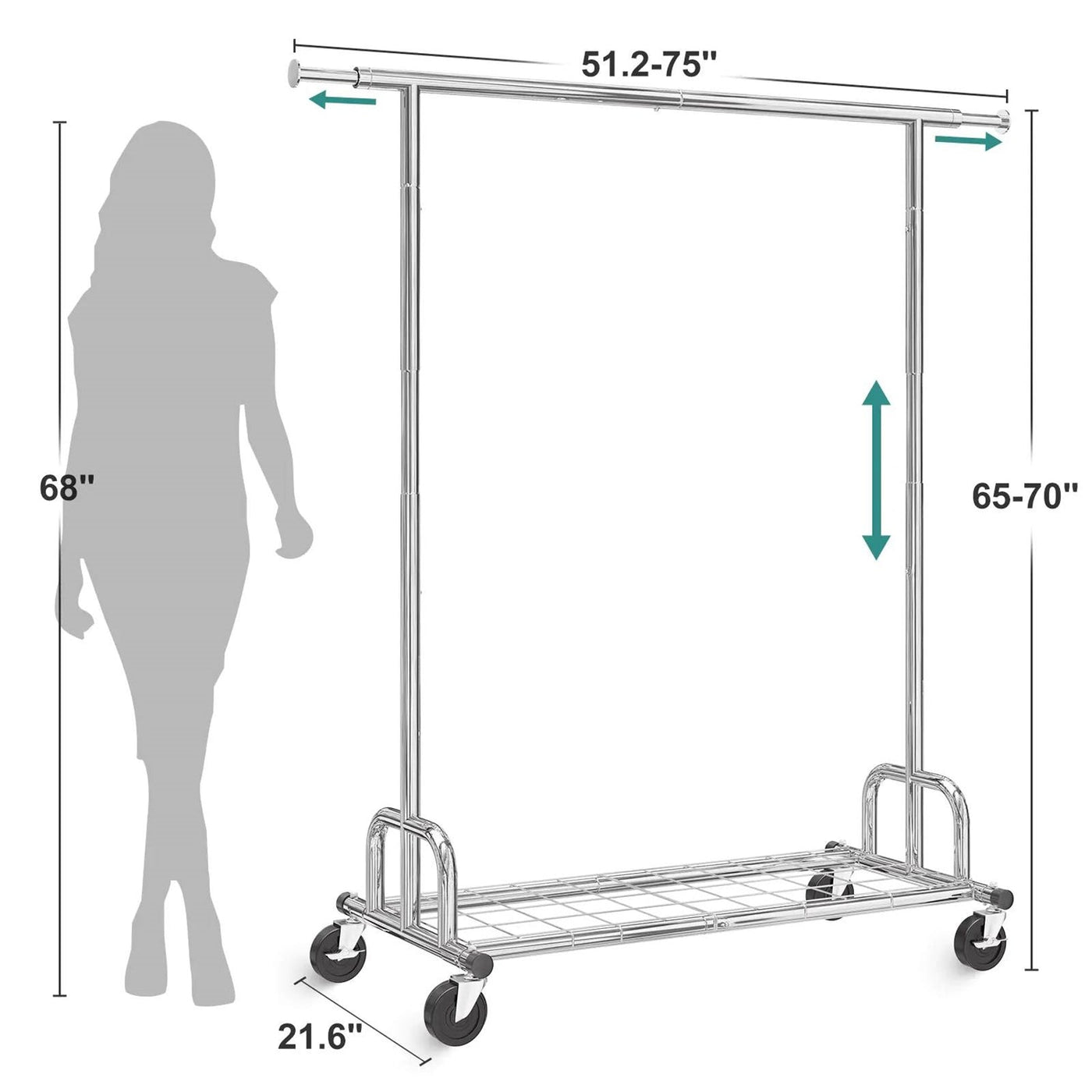 Rolling Heavy-Duty Garment Rack, 450 lb Capacity