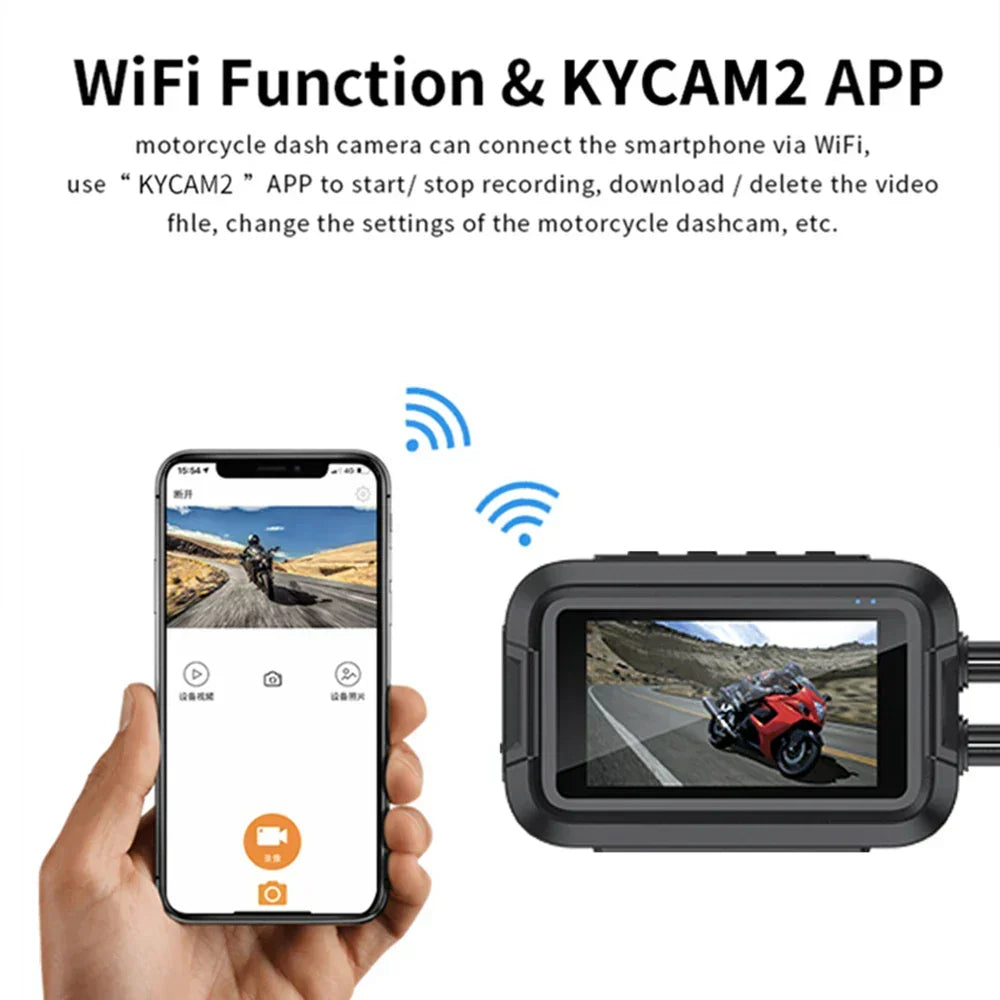 Dual 1080p Motorcycle Camera with WiFi, GPS and 64GB