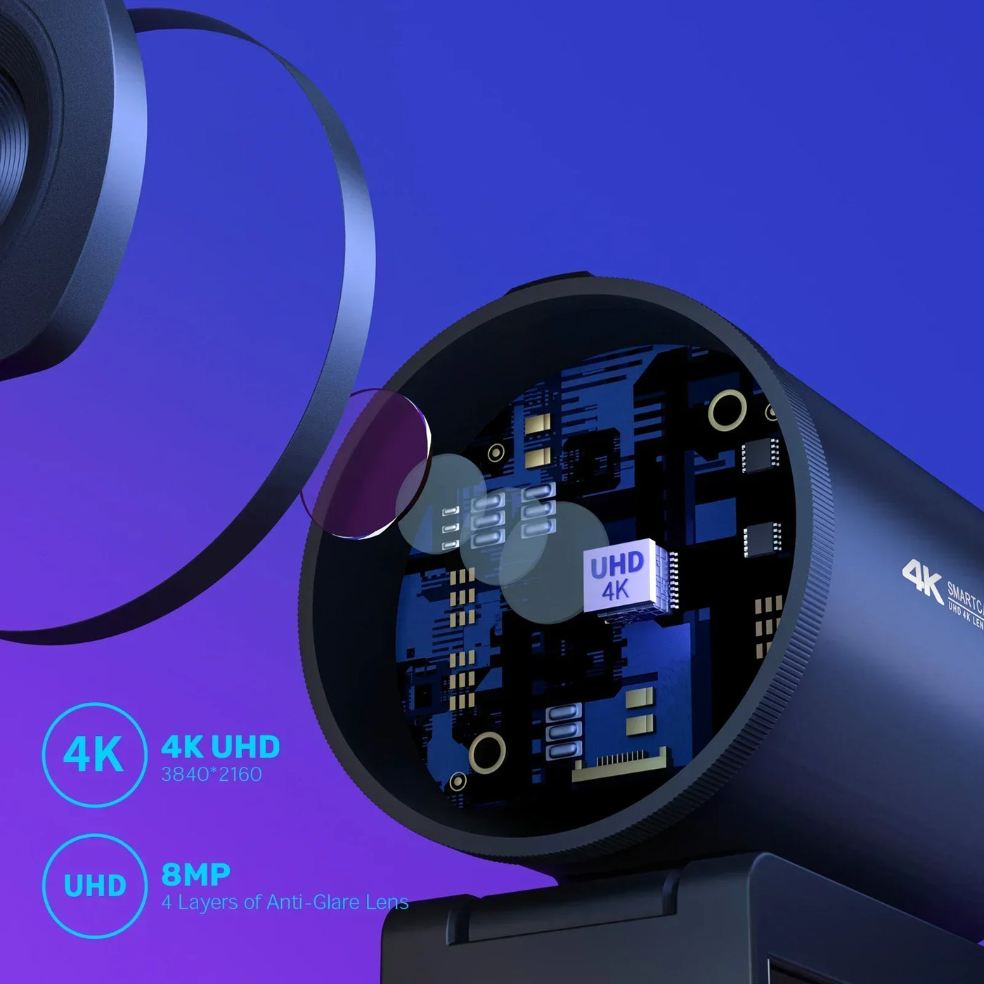 4K Webcam with Tripod Autofocus Streaming Black
