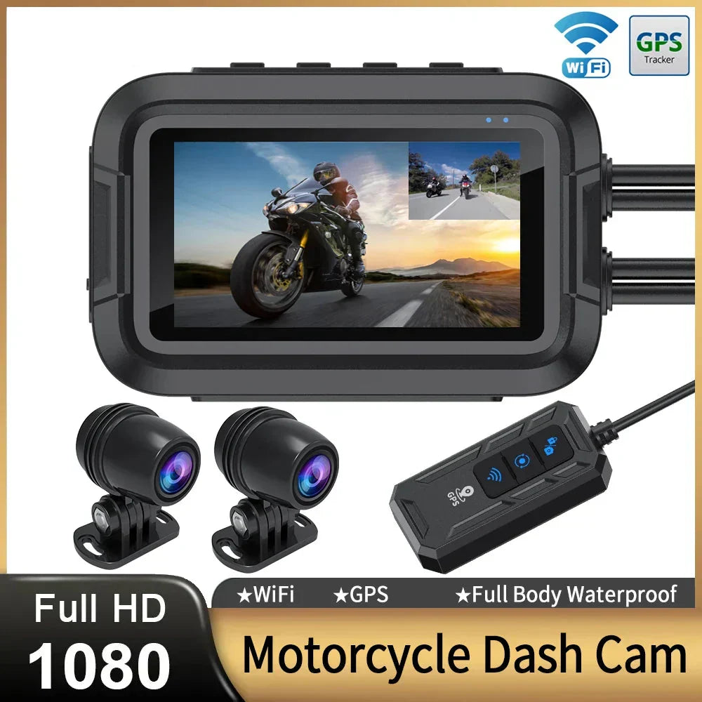 Dual 1080p Motorcycle Camera with WiFi, GPS and 64GB
