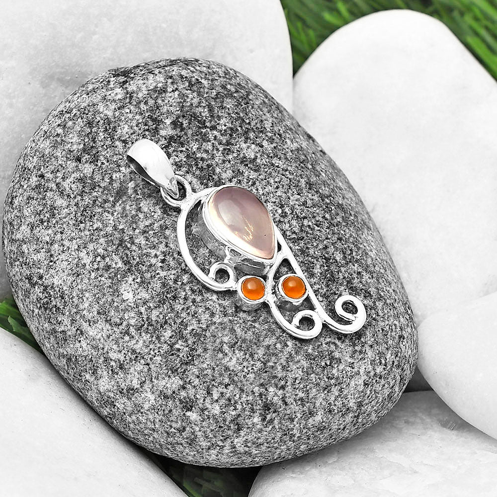 Rose Quartz and Carnelian Pendant P-1039