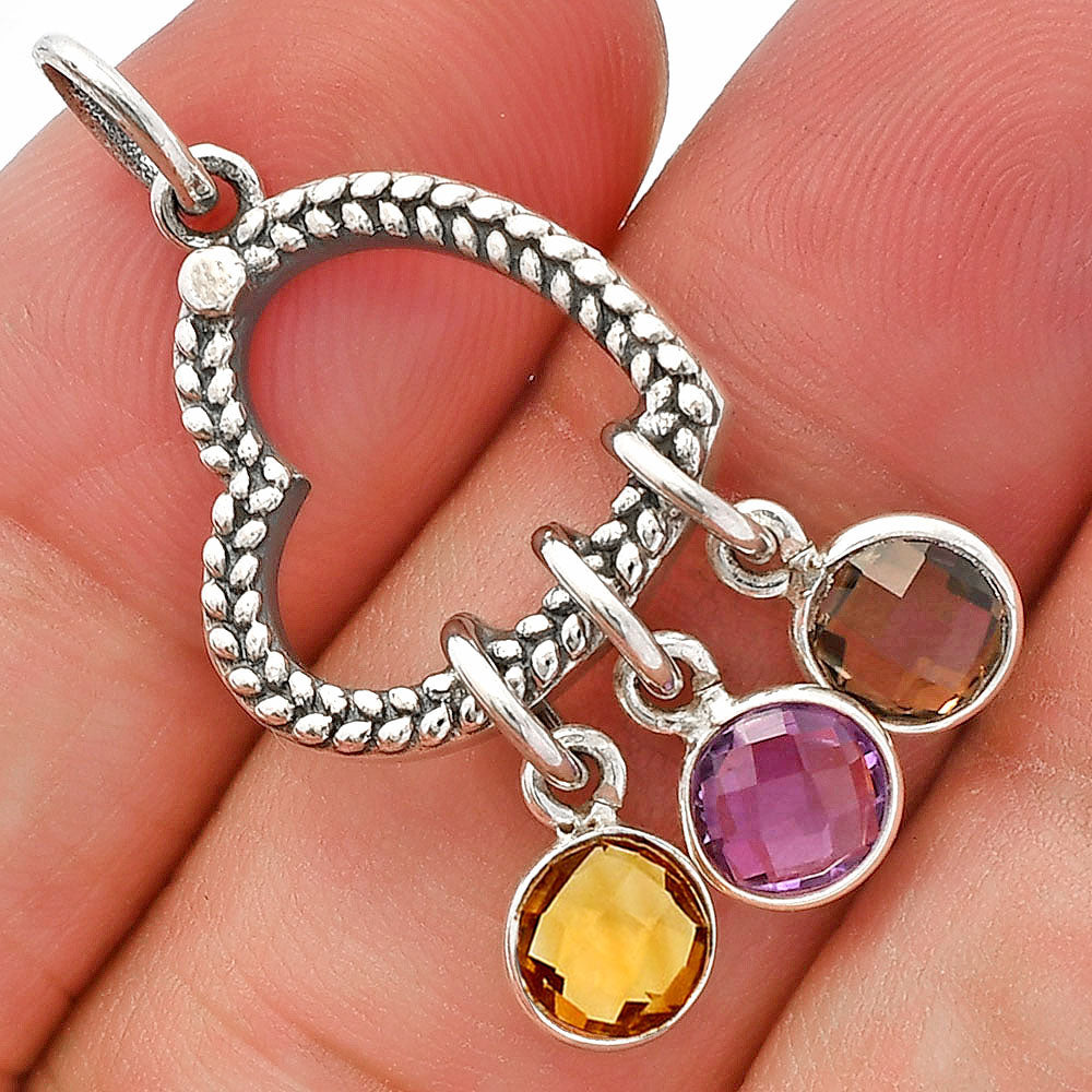 Citrine, Amethyst and Smoky Quartz Heart Pendant