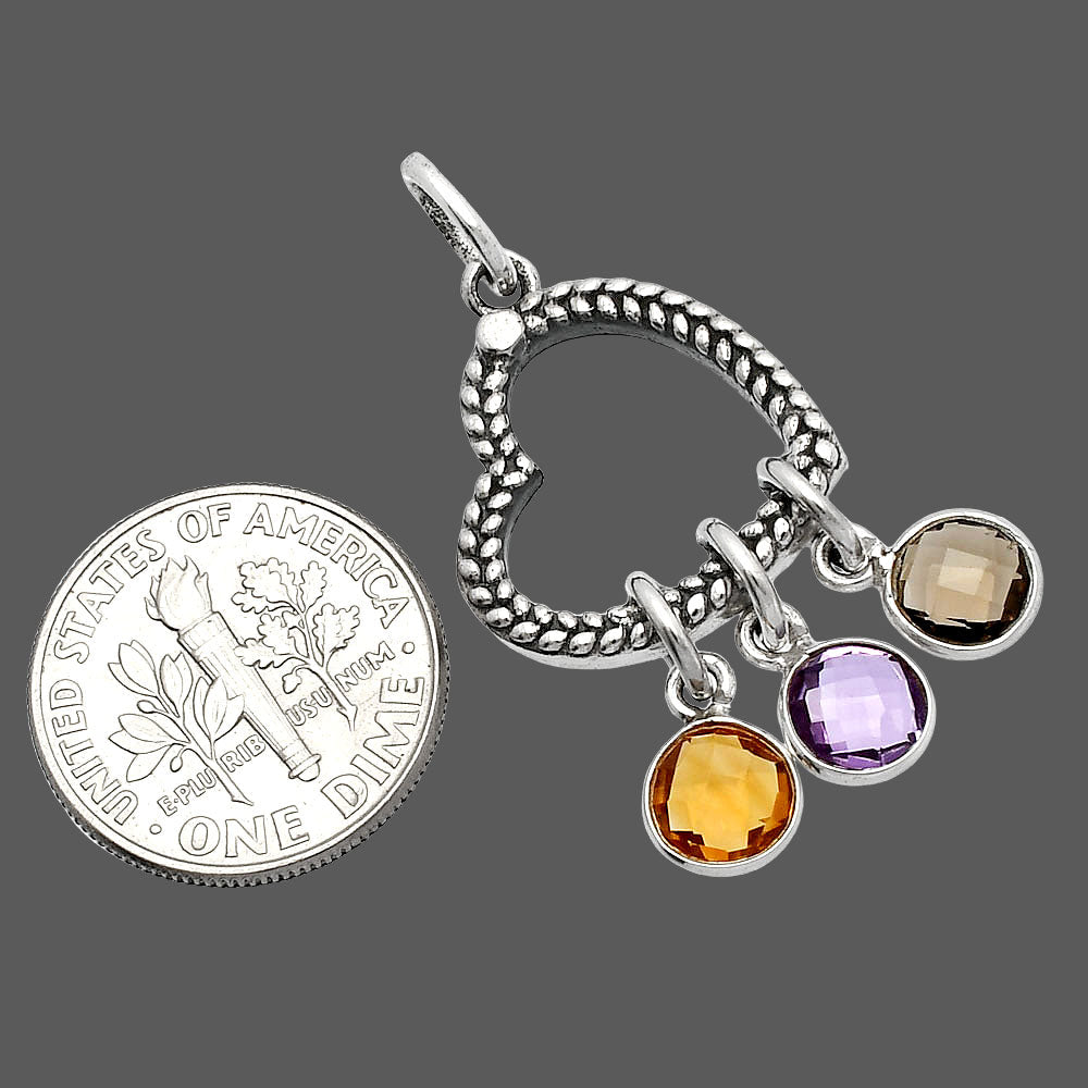 Citrine, Amethyst and Smoky Quartz Heart Pendant