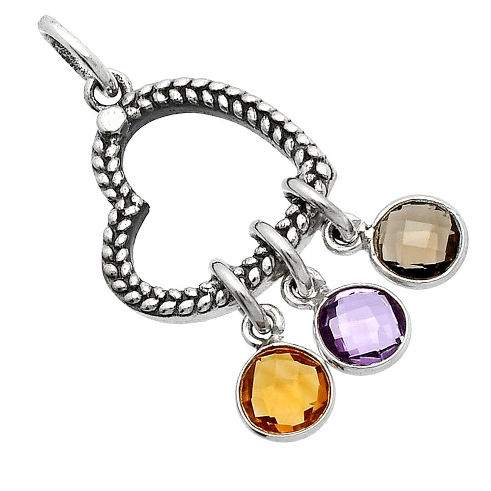 Citrine, Amethyst and Smoky Quartz Heart Pendant