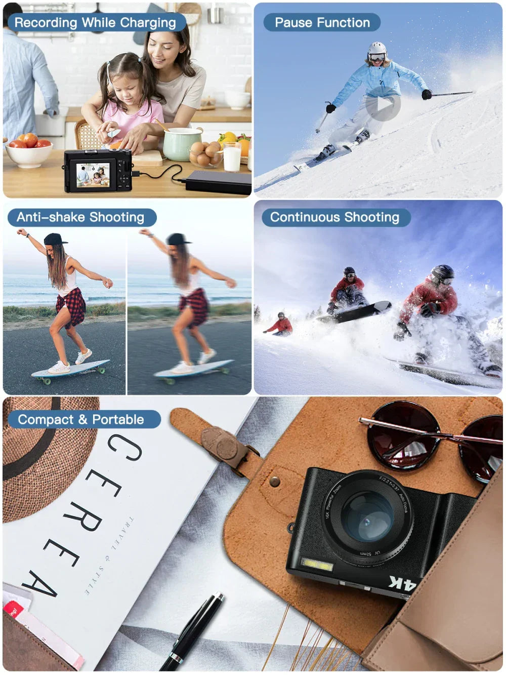 4K Digital Camera with Autofocus Anti-Shake Black