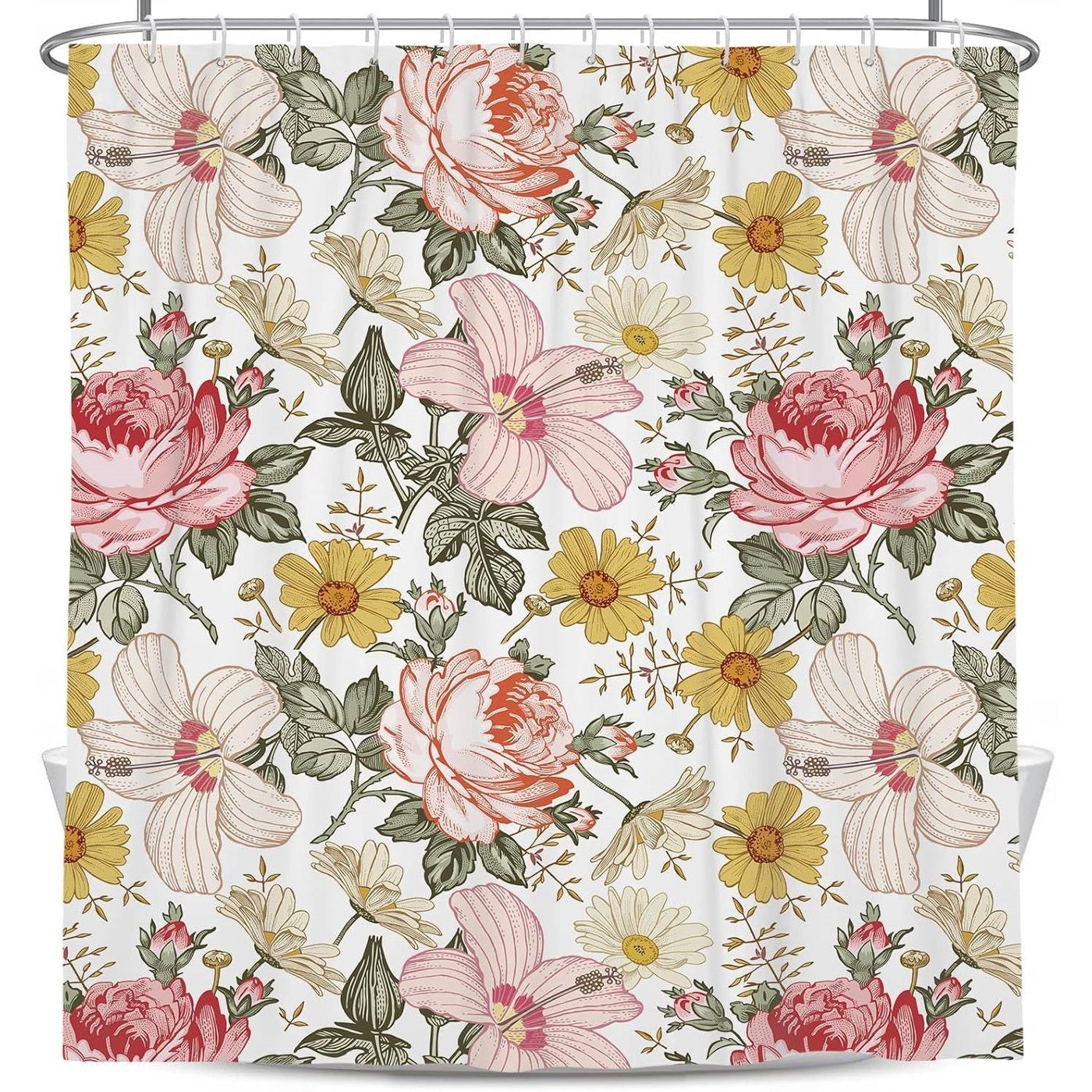 Pink Peony Floral Shower Curtain, 72 x 84 inches