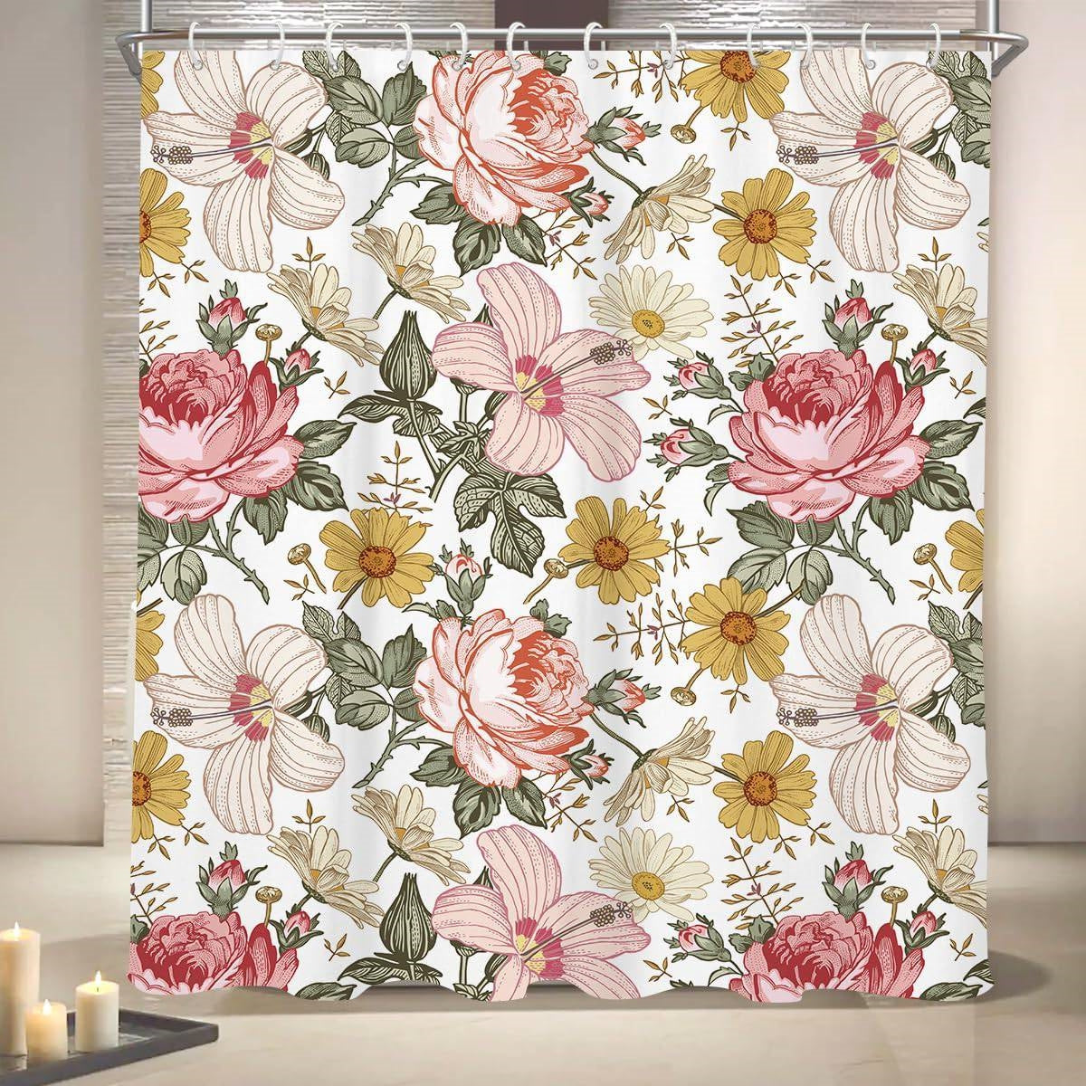 Pink Peony Floral Shower Curtain, 72 x 84 inches