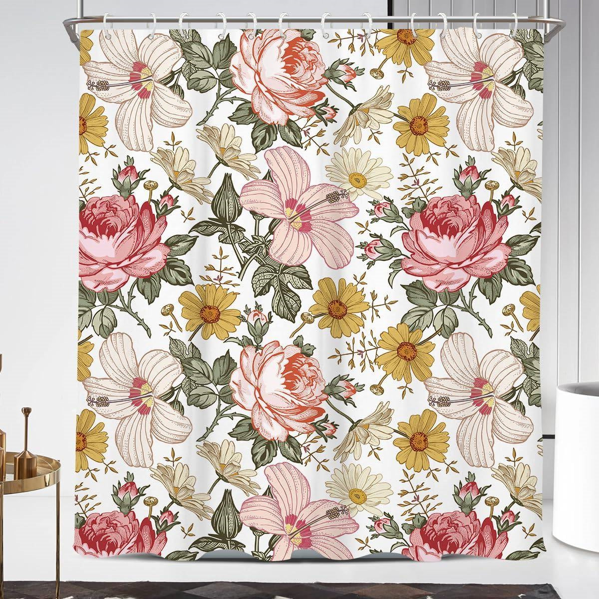 Pink Peony Floral Shower Curtain, 72 x 84 inches