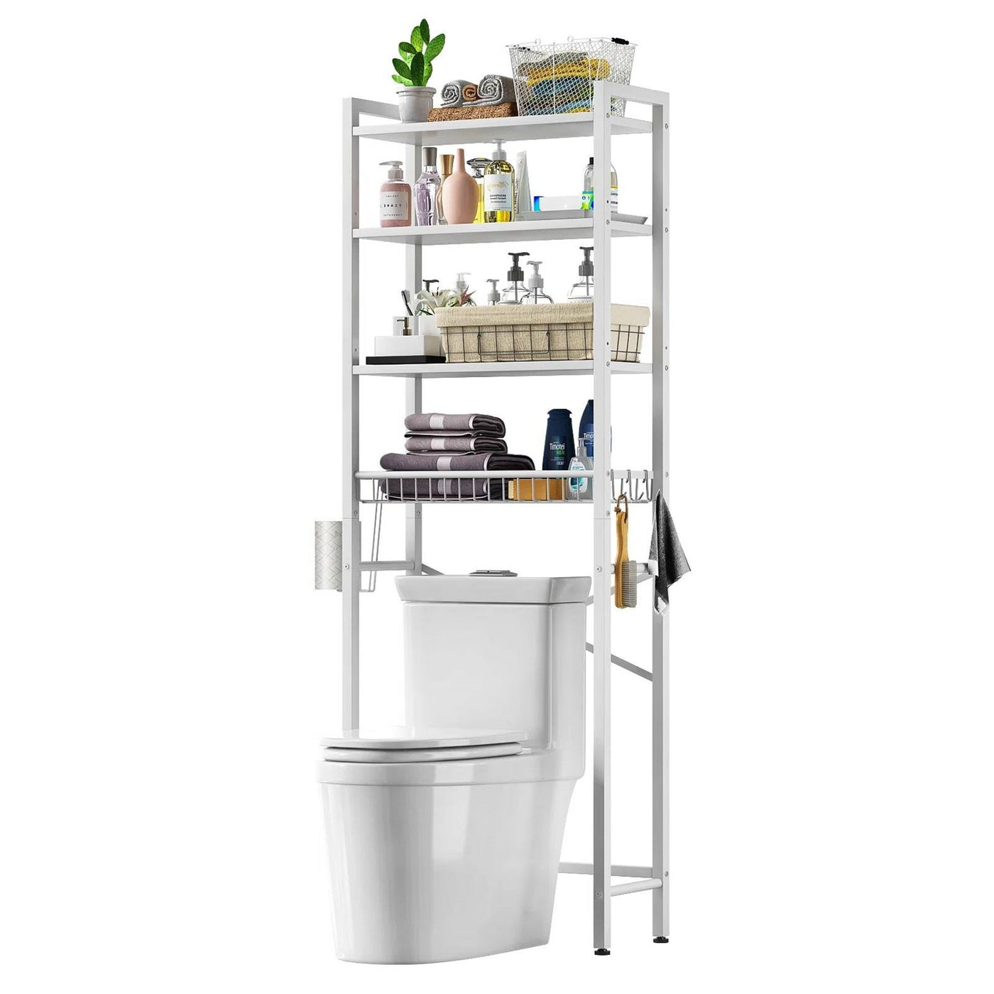 White Over-Toilet Metal and Wood Shelving Unit