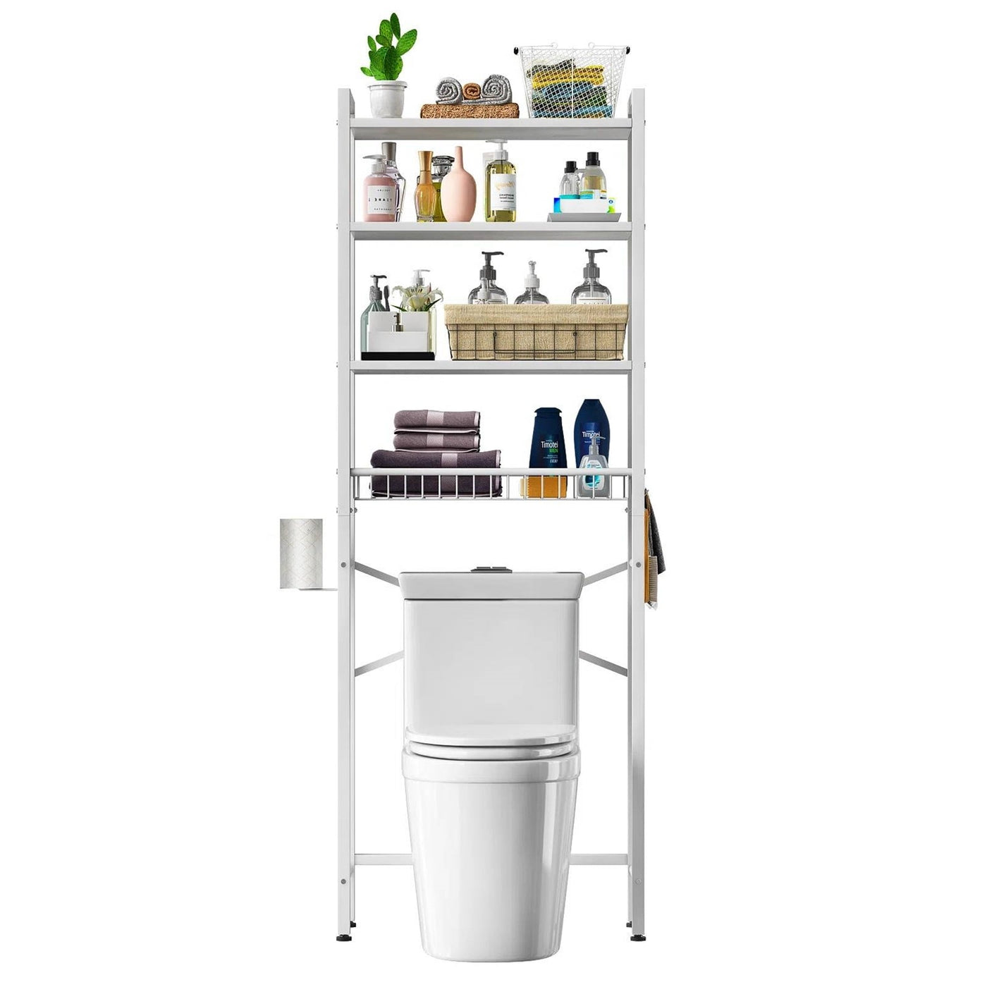White Over-Toilet Metal and Wood Shelving Unit