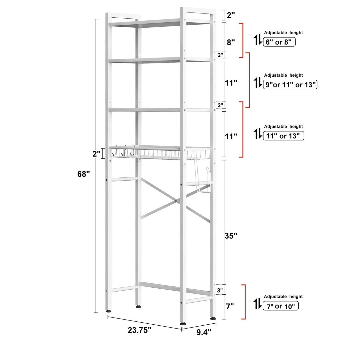 White Over-Toilet Metal and Wood Shelving Unit