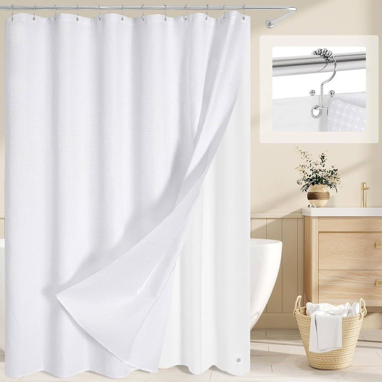 White Waffle 3-in-1 Shower Curtain Set, 72 x 78