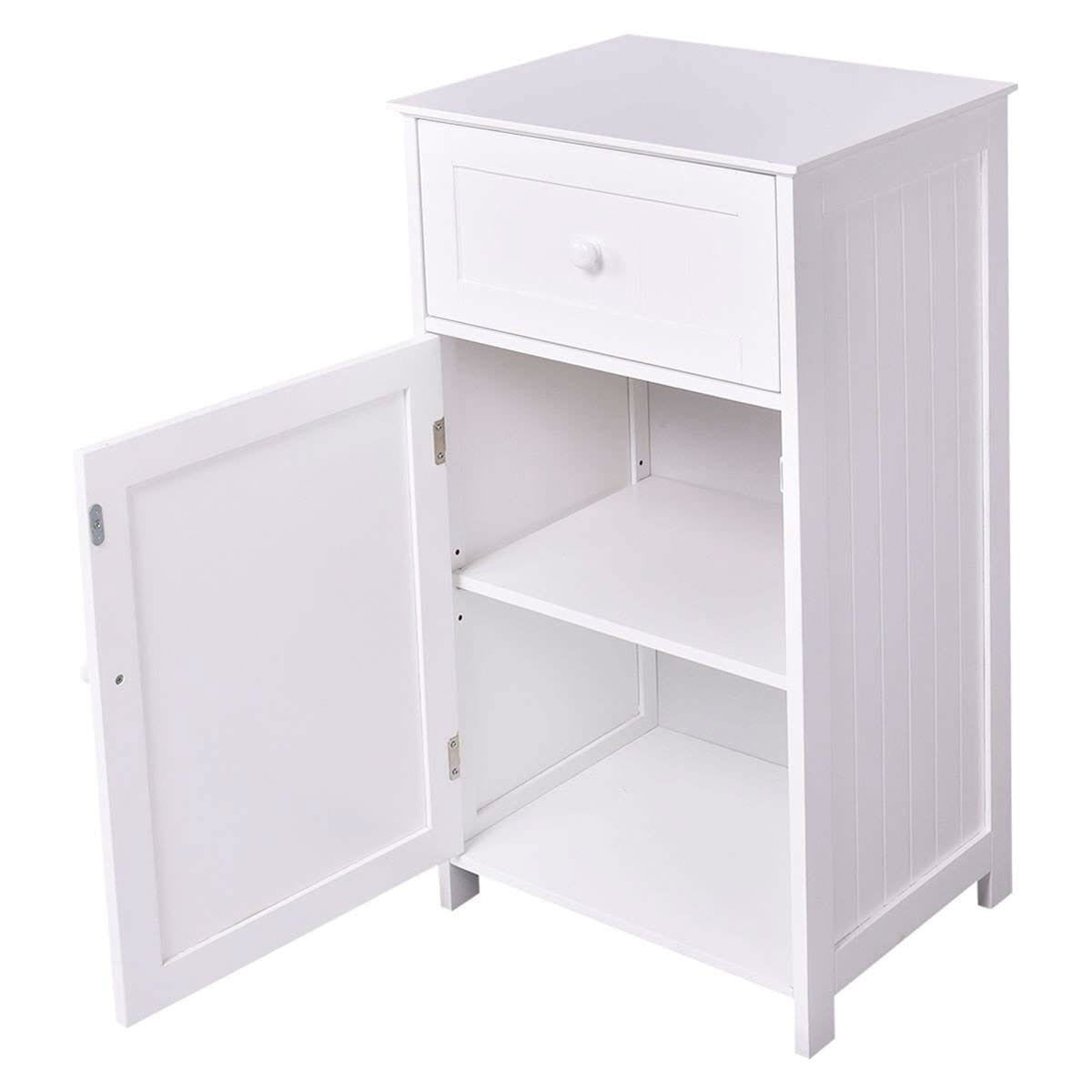 White Wood Bathroom Floor Storage Cabinet