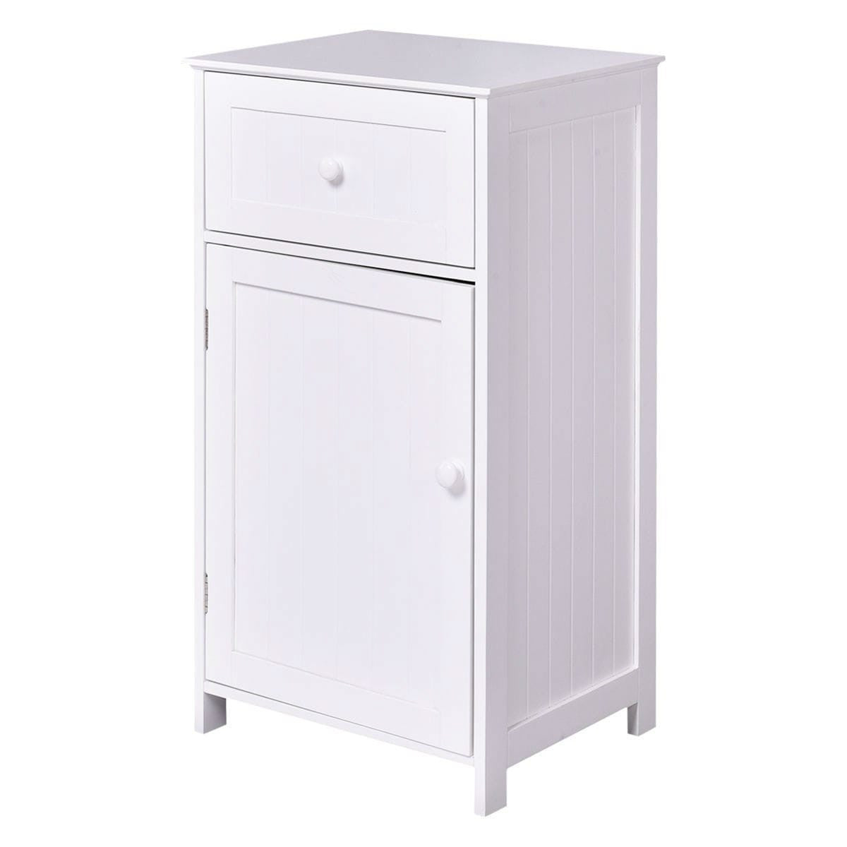 White Wood Bathroom Floor Storage Cabinet