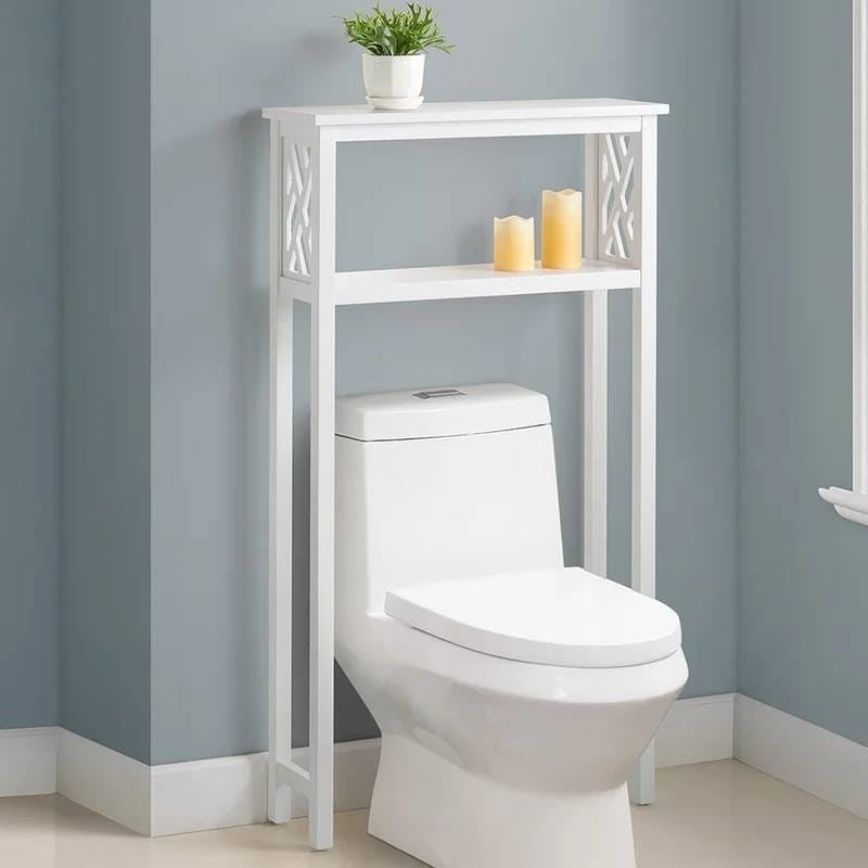 White Solid Wood Over-Toilet Storage Rack