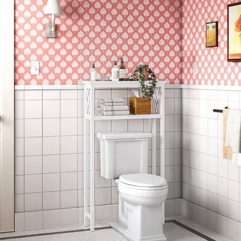 White Solid Wood Over-Toilet Storage Rack