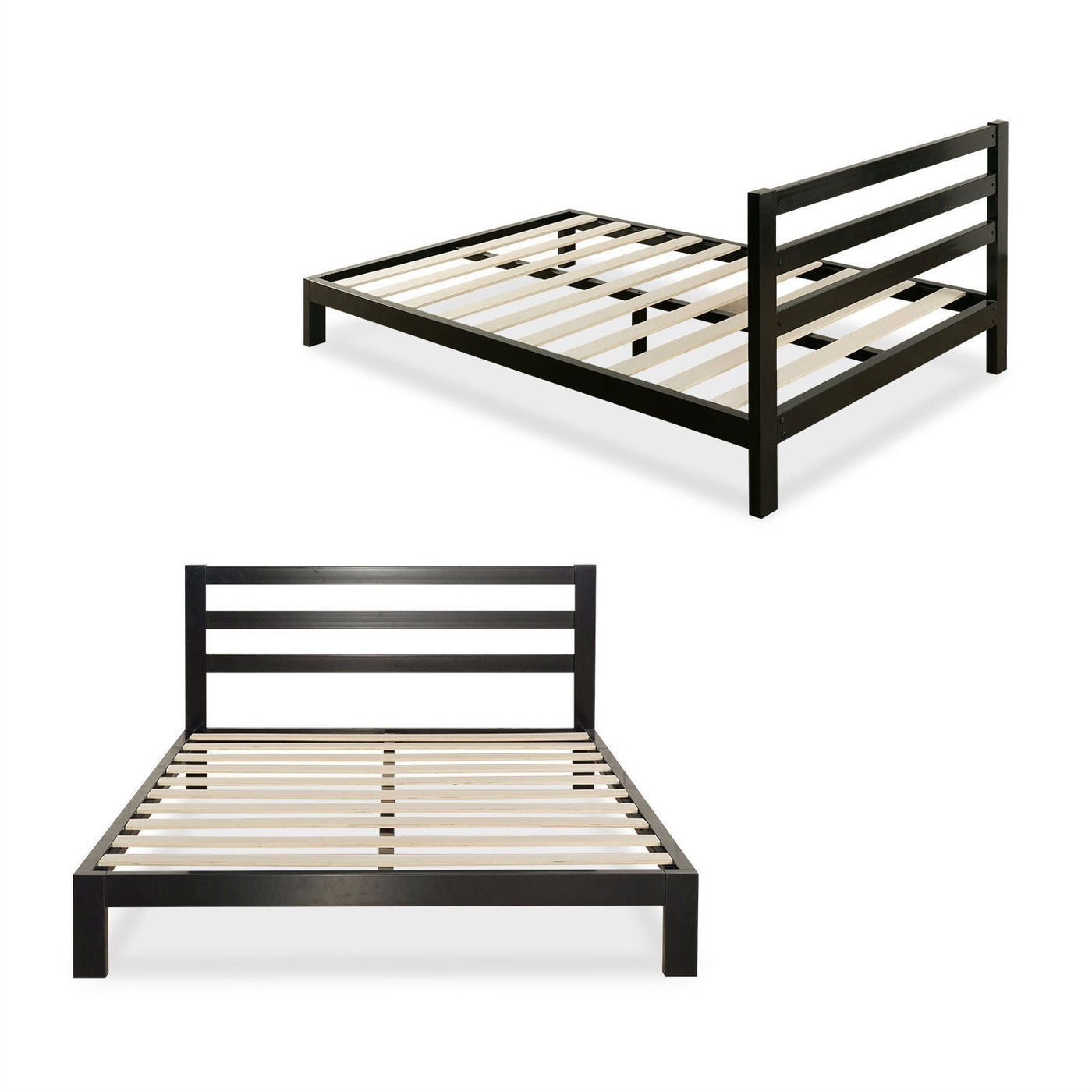 Full Metal Platform Bed Frame with Wood Slats