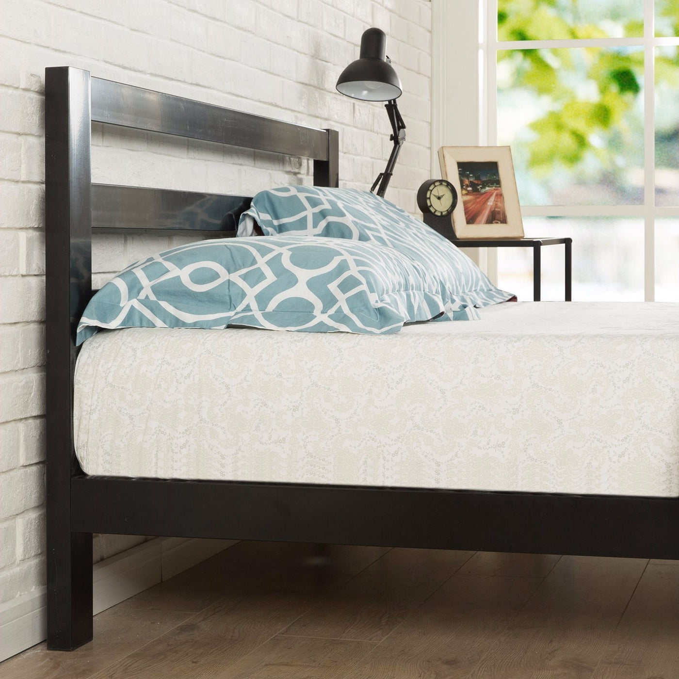 Full Metal Platform Bed Frame with Wood Slats