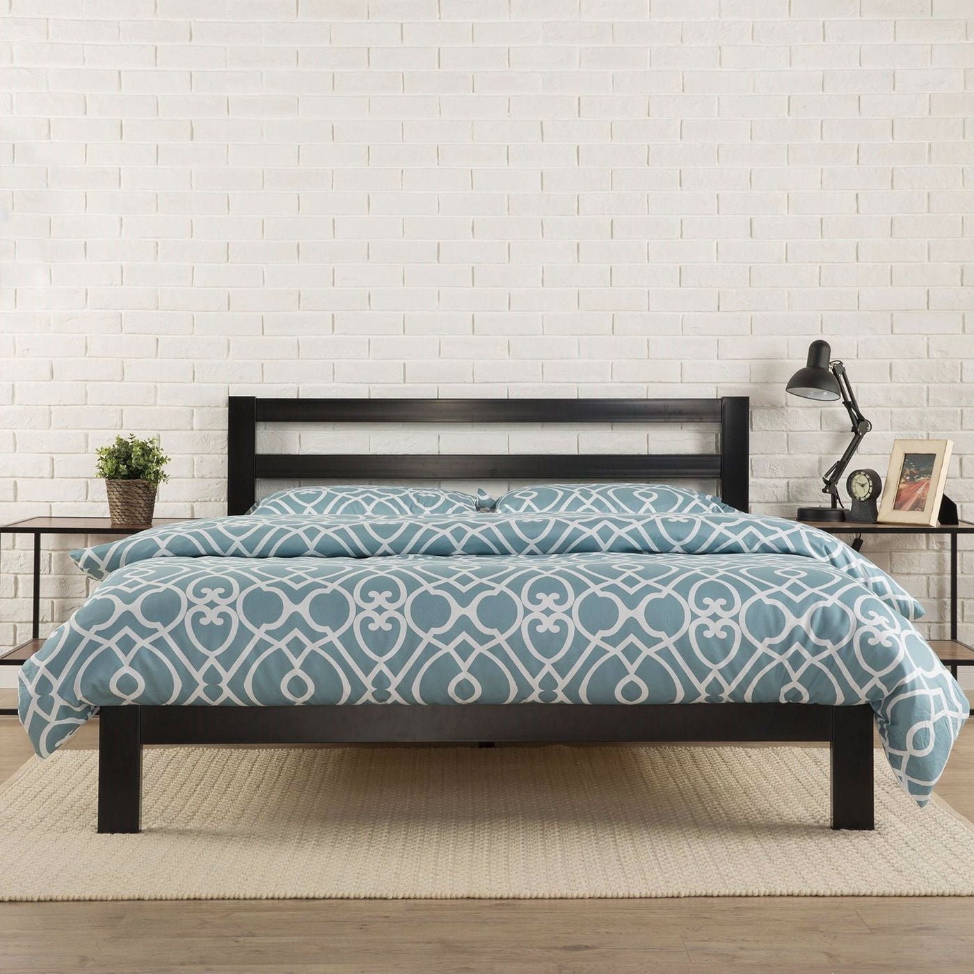 Full Metal Platform Bed Frame with Wood Slats