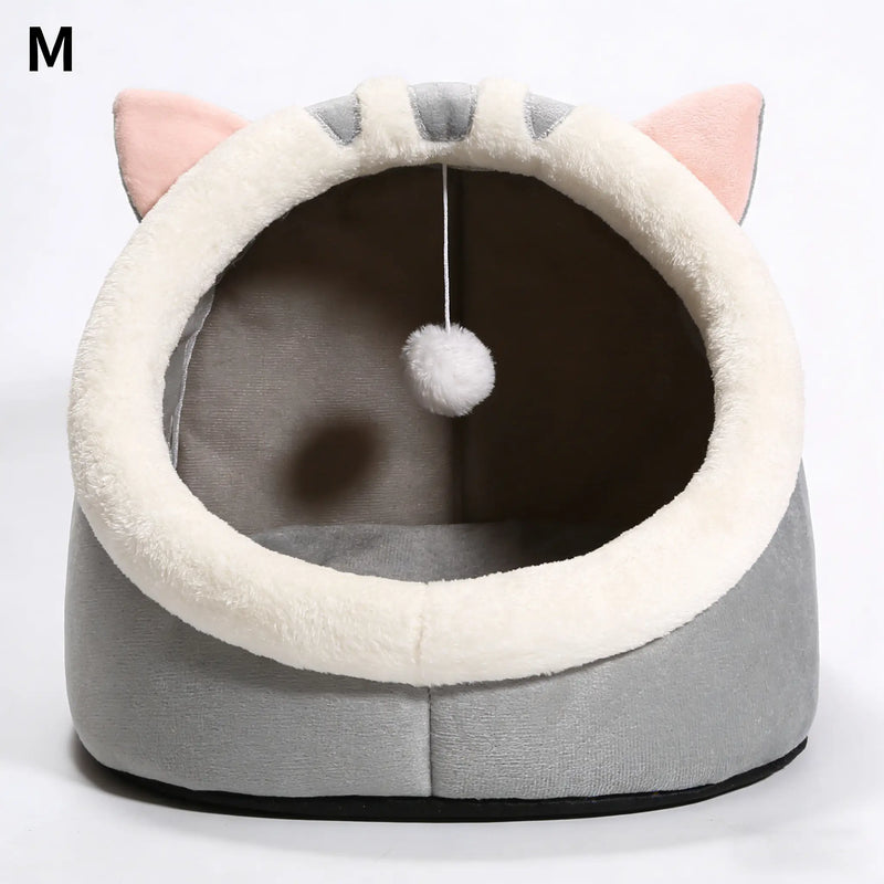 Rescue Kitten Bed - Plush Enclosed Kitten Condo, Warm Fleece Interior Cave, Washable Collapsible Calming Hideaway, Non-Slip Base Circle Cushion for Indoor Small Felines