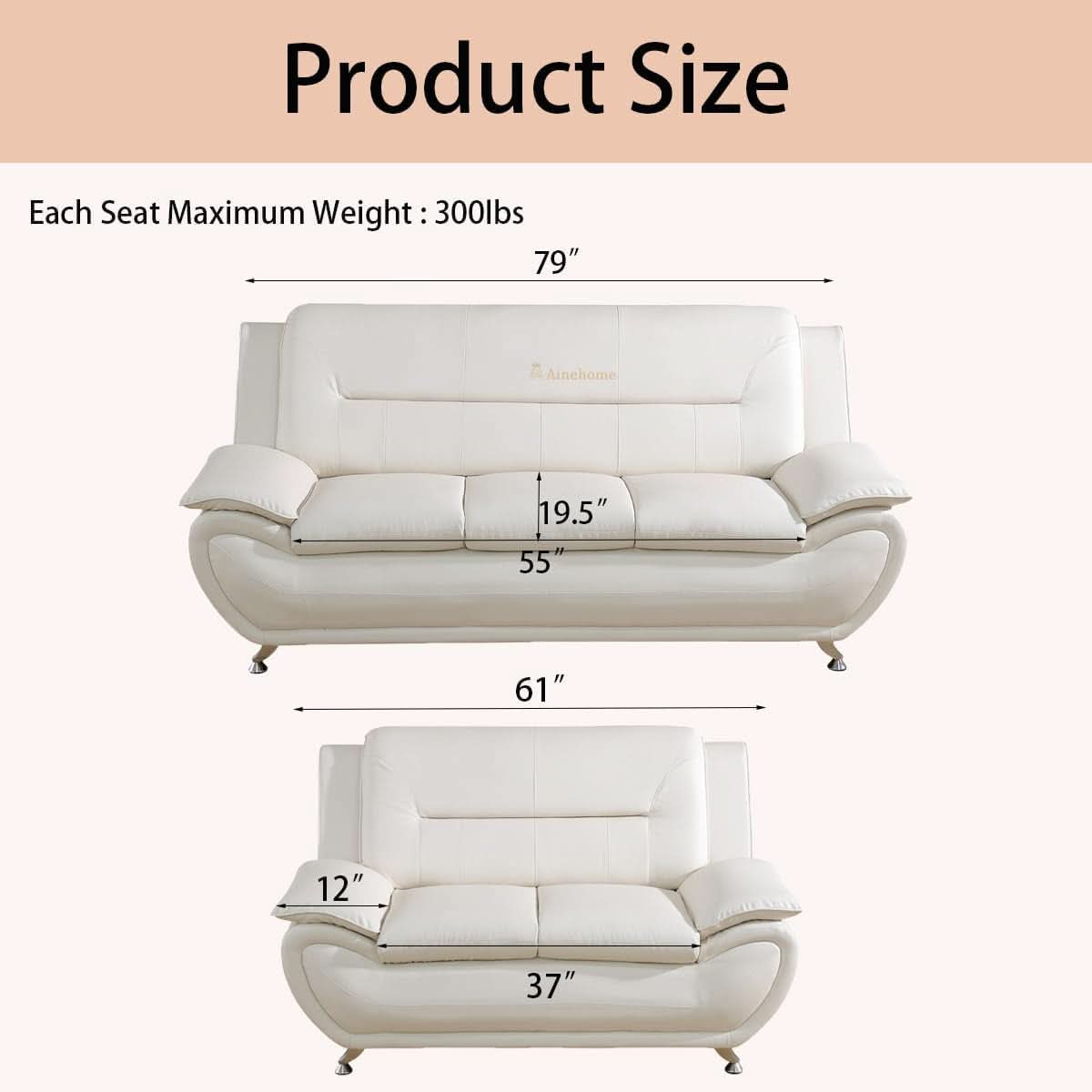 Creamy White 5-Seat Faux Leather Sectional Sofa