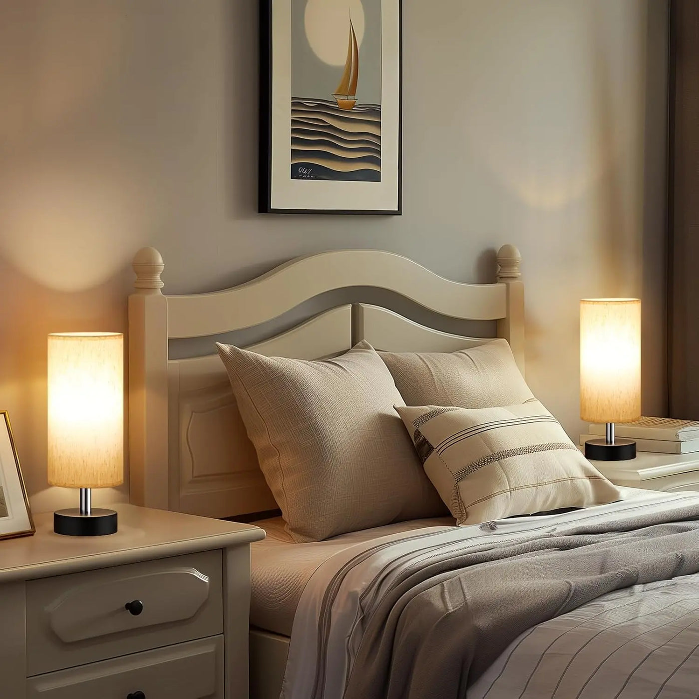 Small Table Lamp for Bedroom Set of 2 - Bedside Lamps for Night Stands, Minimalist Nightstand Light Lamp, Desk Lamps for Reading Room, Kids Room, Living Room, Office, Dorm, Home Lighting, Minimalist Bedroom