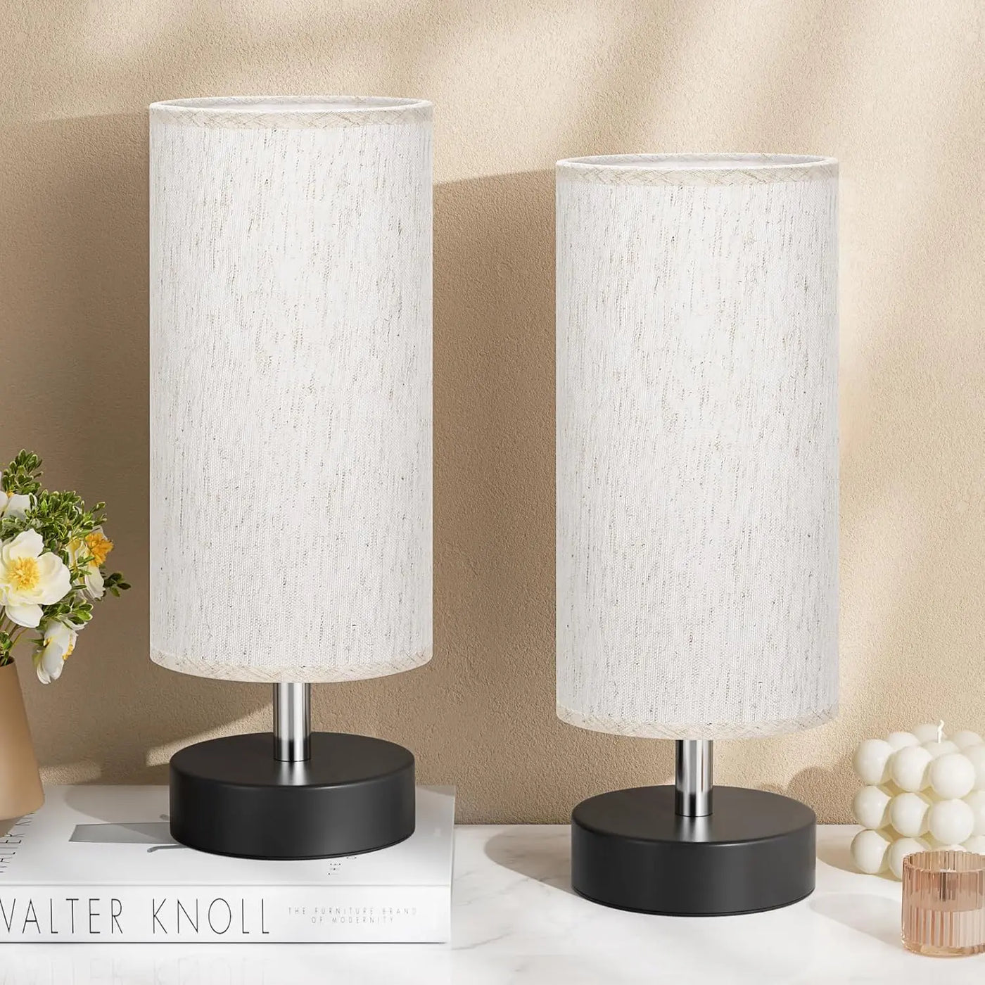 Small Table Lamp for Bedroom Set of 2 - Bedside Lamps for Night Stands, Minimalist Nightstand Light Lamp, Desk Lamps for Reading Room, Kids Room, Living Room, Office, Dorm, Home Lighting, Minimalist Bedroom